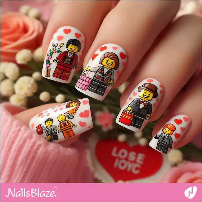 Valentine's Day LEGO Minifigures Nail Design | Game Nails - NB2734